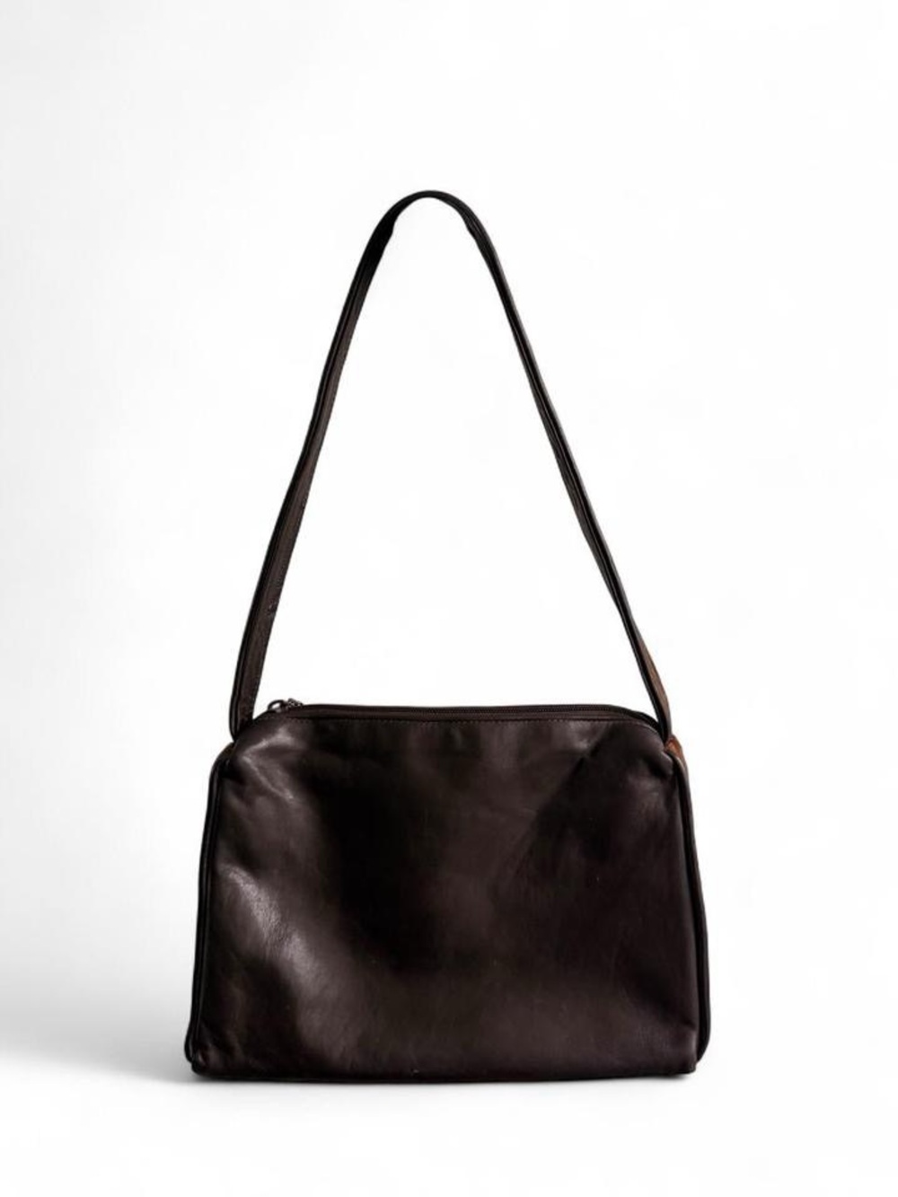 Donald J. Pliner Dark Brown Leather Shoulder Bag with Pink Cowhide Strap